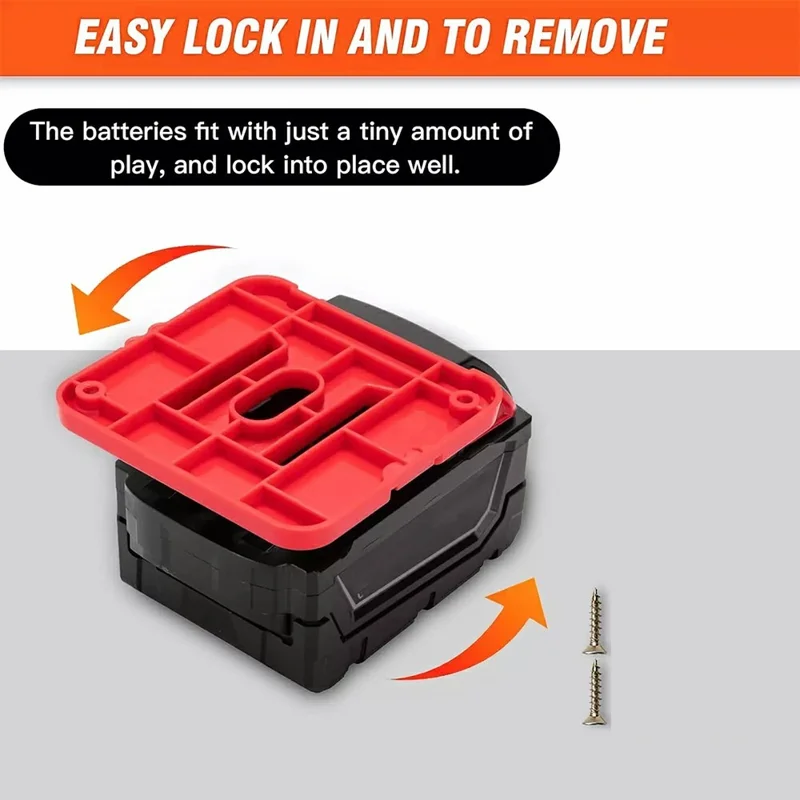 RIS-M-1 6Pcs For Milwaukee M18 18V Battery Holder Shelf Wall Mount Hanger Storage Rack
