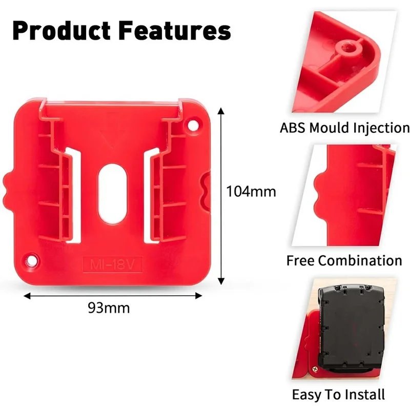 RIS-M-1 6Pcs For Milwaukee M18 18V Battery Holder Shelf Wall Mount Hanger Storage Rack
