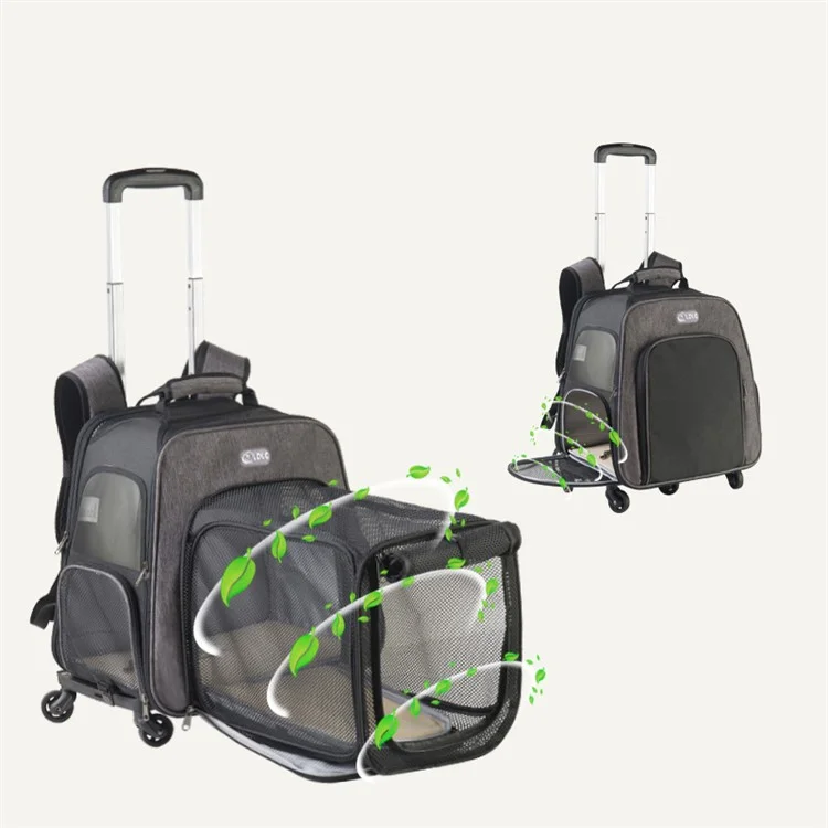LDLC QS-052 Foldable Trolley Rod Design Pet Bag Breathable Dog Cat Backpack Scalable Outdoor Travel Pet Carrier - Dark Blue