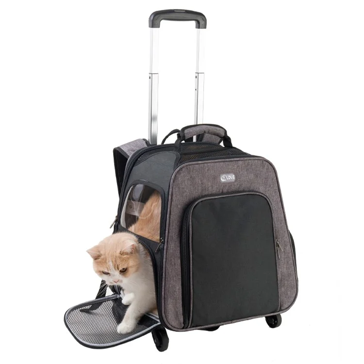 LDLC QS-052 Foldable Trolley Rod Design Pet Bag Breathable Dog Cat Backpack Scalable Outdoor Travel Pet Carrier - Dark Blue