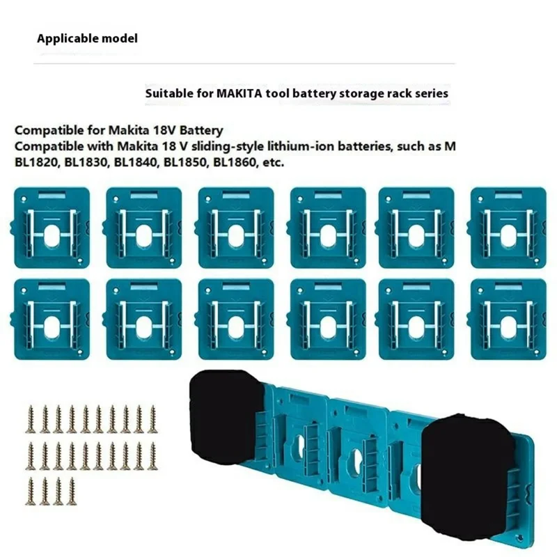 RIS-MA-1 12 Piezas para Makita 18V BL1815 BL1820 Soporte de Batería Herramienta Colgador Estantería de Almacenamiento Montaje en Pared
