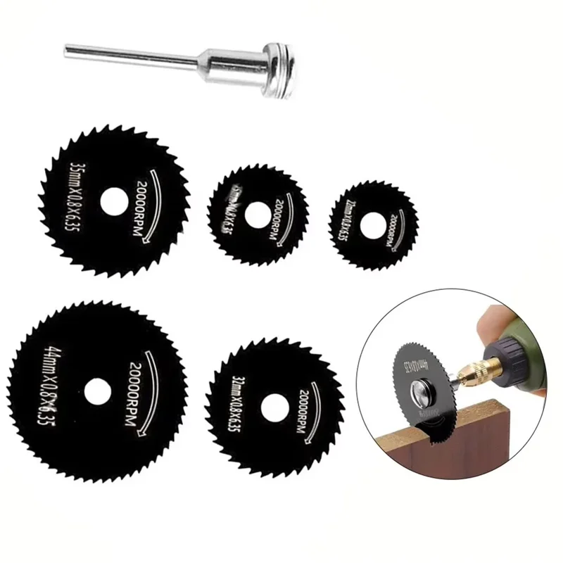 5 Peças de Lâminas Mini Serra Circular HSS para Corte de Madeira e Metal, Lâminas Rotativas para Furadeira Elétrica com Haste de Conexão de 3,17mm