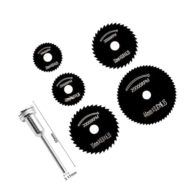 5 Peças de Lâminas Mini Serra Circular HSS para Corte de Madeira e Metal, Lâminas Rotativas para Furadeira Elétrica com Haste de Conexão de 3,17mm