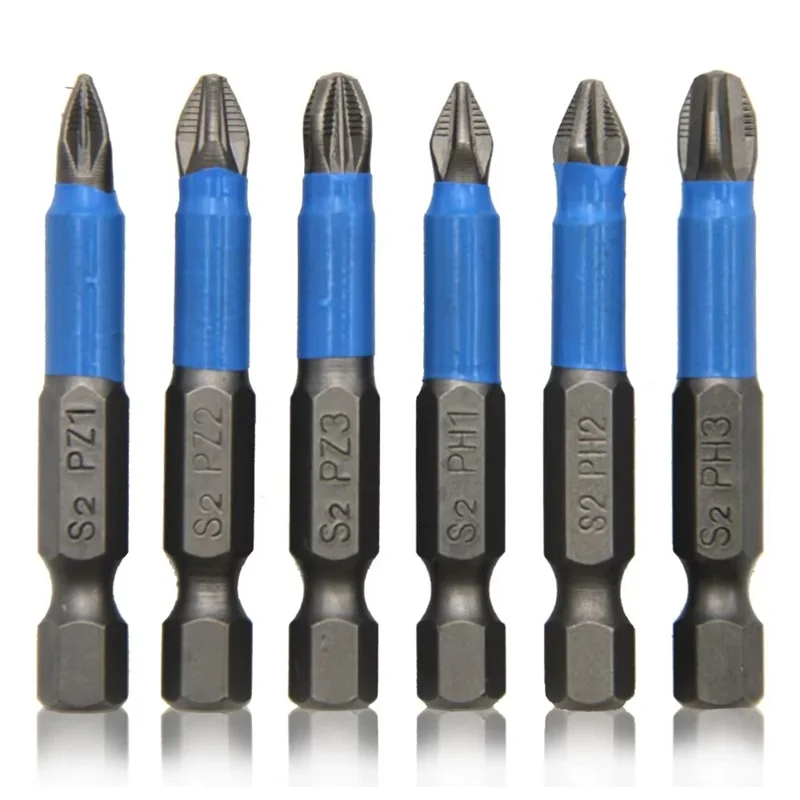 6 pièces S2 Acier Embouts de tournevis antidérapants PH1 / PH2 / PH3 / PZ1 / PZ2 / PZ3 Jeu d'embouts de tournevis électrique