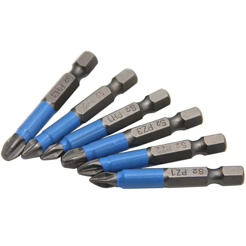 6 pièces S2 Acier Embouts de tournevis antidérapants PH1 / PH2 / PH3 / PZ1 / PZ2 / PZ3 Jeu d'embouts de tournevis électrique