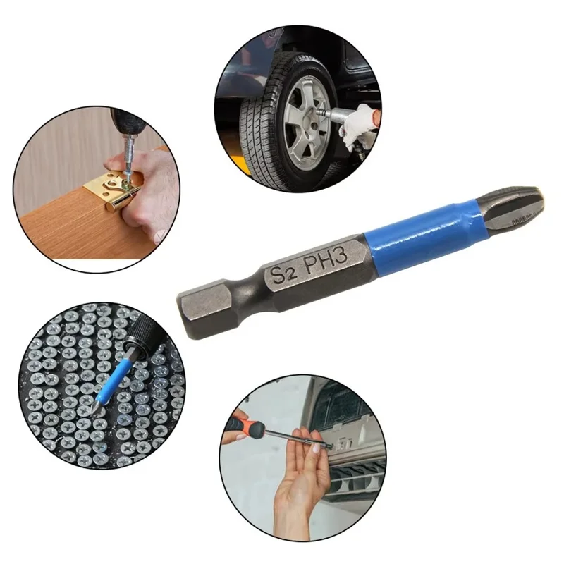 6 pièces S2 Acier Embouts de tournevis antidérapants PH1 / PH2 / PH3 / PZ1 / PZ2 / PZ3 Jeu d'embouts de tournevis électrique