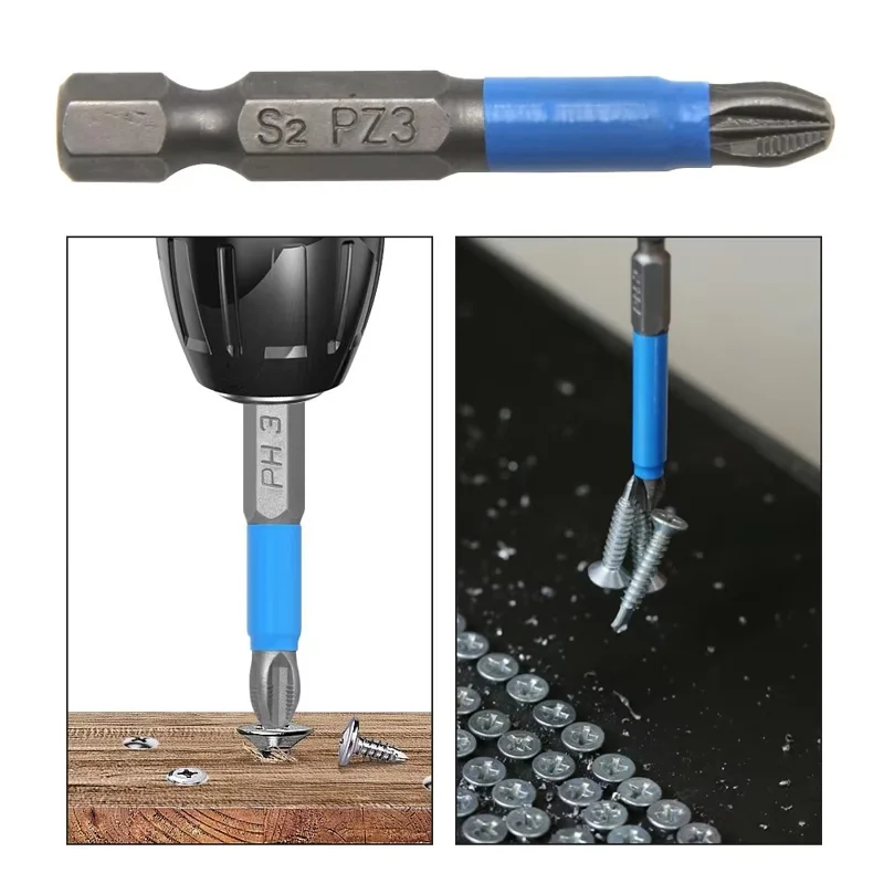 6 pièces S2 Acier Embouts de tournevis antidérapants PH1 / PH2 / PH3 / PZ1 / PZ2 / PZ3 Jeu d'embouts de tournevis électrique