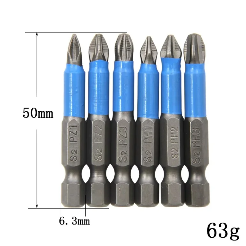 6 pièces S2 Acier Embouts de tournevis antidérapants PH1 / PH2 / PH3 / PZ1 / PZ2 / PZ3 Jeu d'embouts de tournevis électrique