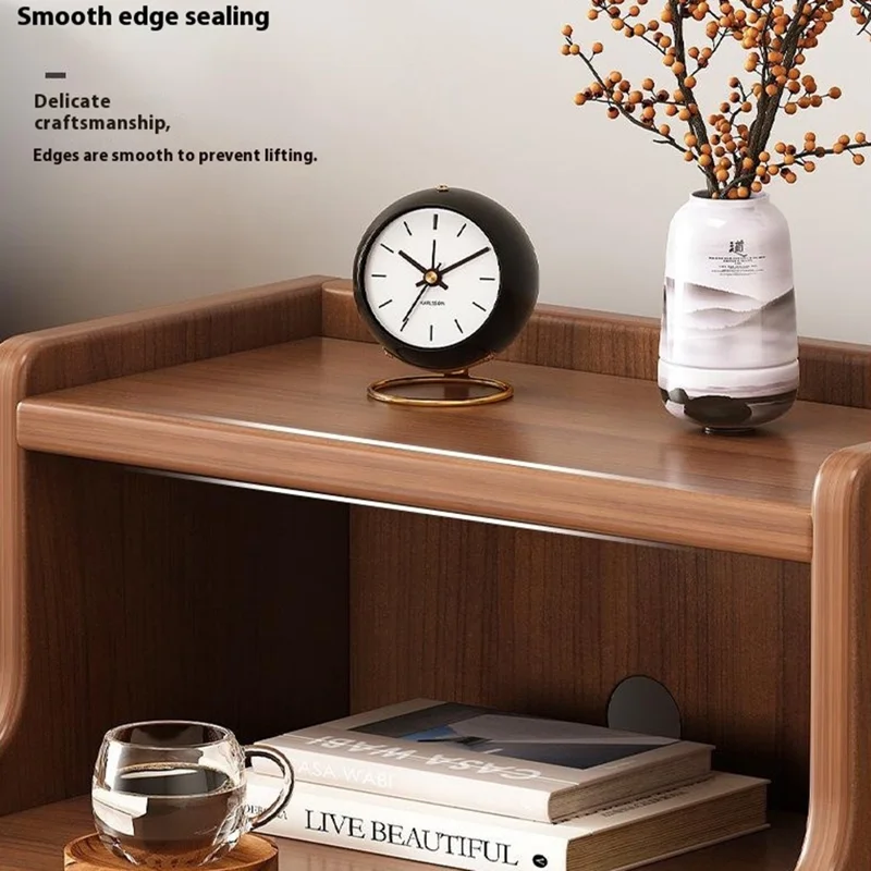 C28 20cm Width Slim Bedside Table for Bedroom Wooden 2 Drawer Nightstand with Metal Handle - Dark Walnut