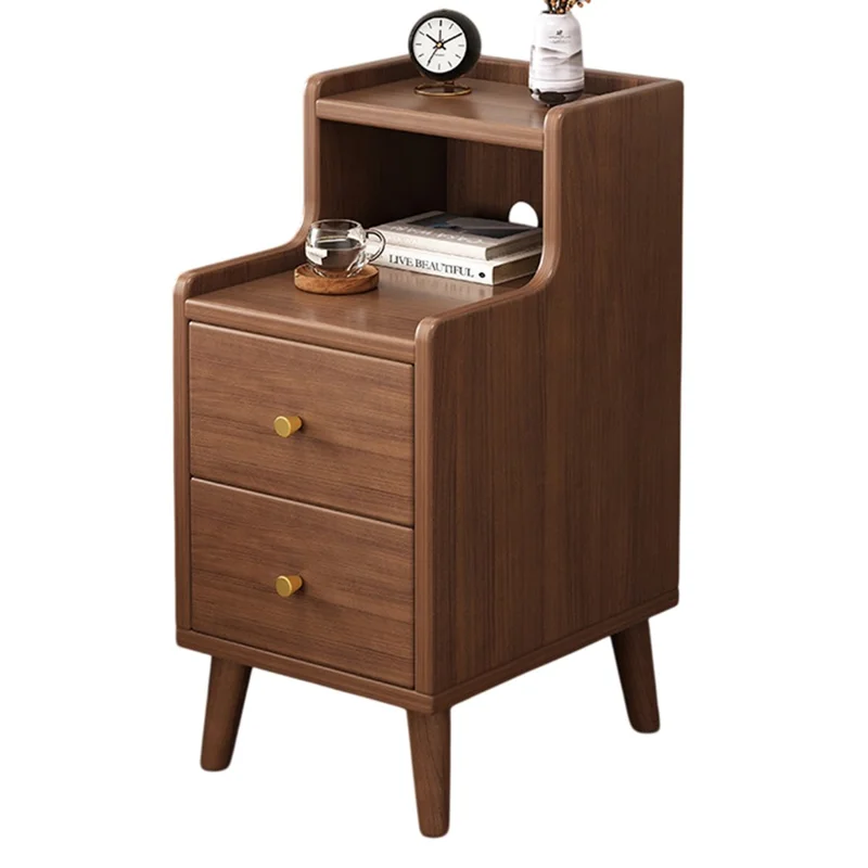 C28 Commode de chevet étroite et surélevée Table de chevet fine pour chambre à coucher Armoire de rangement en bois, 30 cm de largeur - Noyer foncé