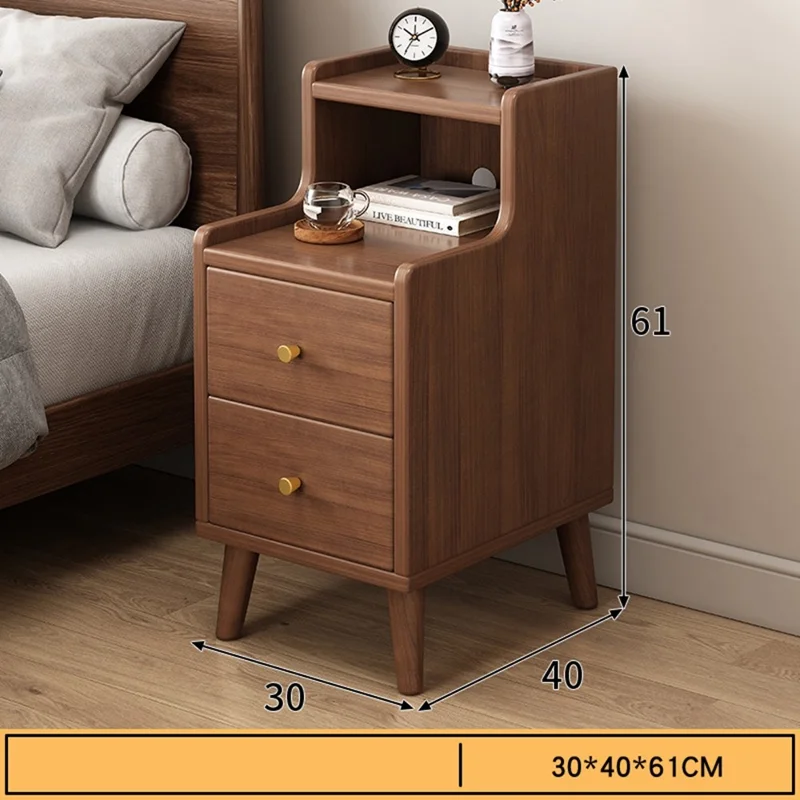 C28 Commode de chevet étroite et surélevée Table de chevet fine pour chambre à coucher Armoire de rangement en bois, 30 cm de largeur - Noyer foncé