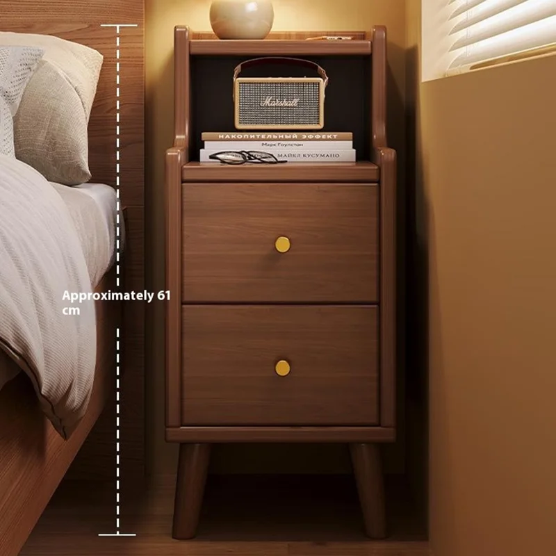 C28 Commode de chevet étroite et surélevée Table de chevet fine pour chambre à coucher Armoire de rangement en bois, 30 cm de largeur - Noyer foncé