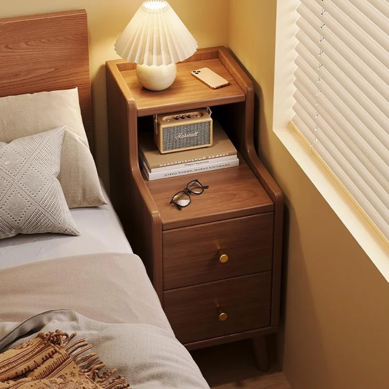 C28 Commode de chevet étroite et surélevée Table de chevet fine pour chambre à coucher Armoire de rangement en bois, 30 cm de largeur - Noyer foncé