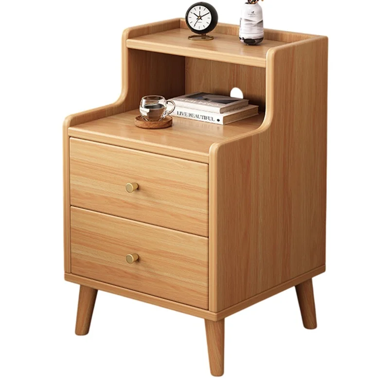 C28 Heightened Narrow Nightstand Slim Bedside Table for Bedroom Wooden Storage Cabinet, 50cm Width - Light Oak