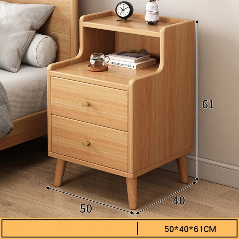 C28 Heightened Narrow Nightstand Slim Bedside Table for Bedroom Wooden Storage Cabinet, 50cm Width - Light Oak