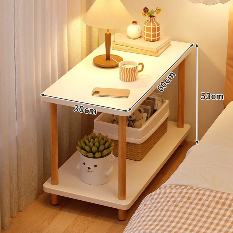 G08 Double Layer Narrow Bedside Table for Living Room Bedroom Minimalist Storage Shelf, 60 x 30cm