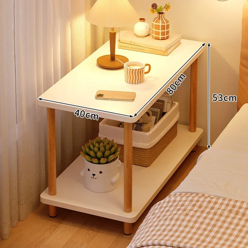 G08 Double Layer Narrow Bedside Table for Living Room Bedroom Minimalist Storage Shelf, 80 x 40cm