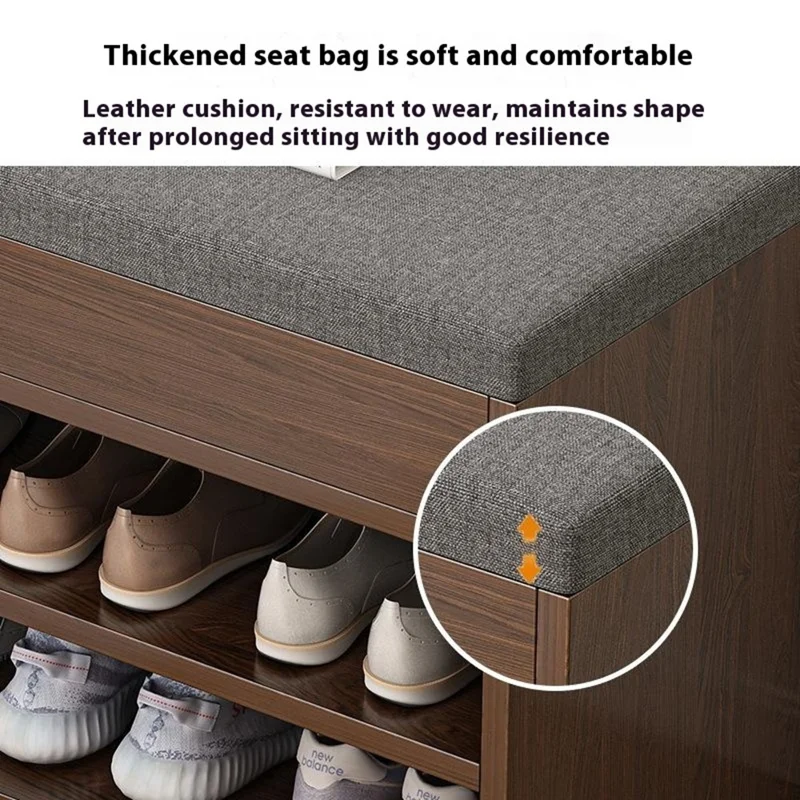 B09 Multifunktionale Klapp-Sitzbank für den Eingangsbereich mit zweischichtigem Schuhregal und gepolstertem Sitz, 80 cm Breite - Warmweiß