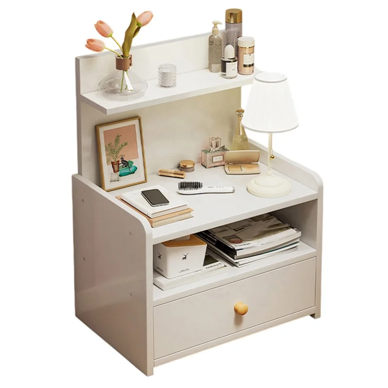 C22 Nachttisch mit einer Schublade und breitem Stauraum, Multifunktionaler Nachtschrank, 33 x 26 x 60 cm - Warmweiß