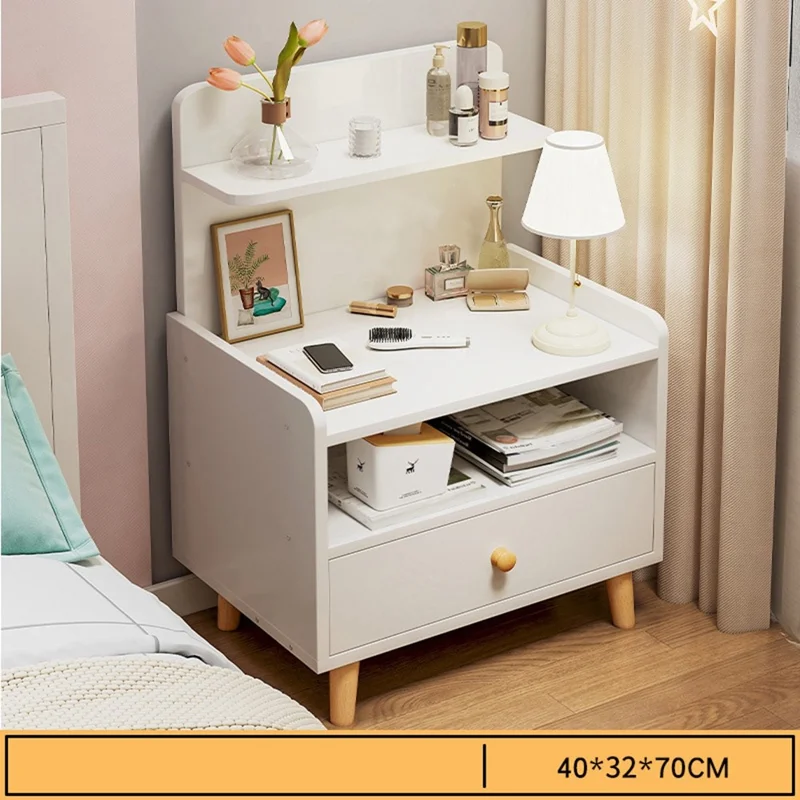 C22 Single Drawer Bedside Table Wide Storage Cabinet Multipurpose Nightstand, 40 x 32 x 70cm - Warm White