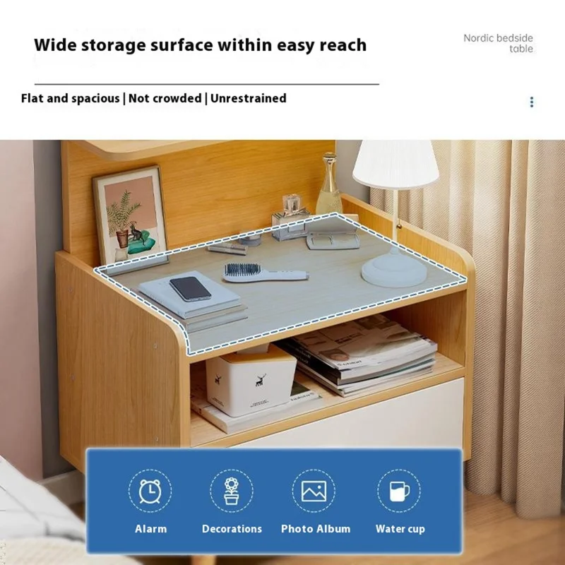 C22 Single Drawer Bedside Table Wide Storage Cabinet Multipurpose Nightstand, 40 x 32 x 70cm - Warm White