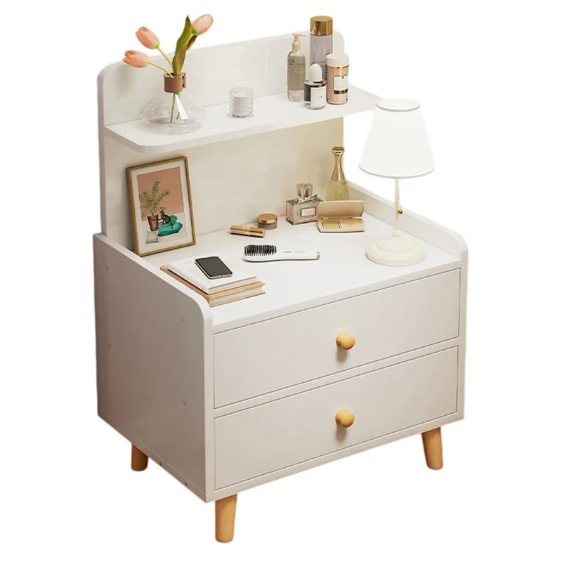 C22 Dual Drawer Bedside Table Wide Storage Cabinet Multipurpose Nightstand, 40 x 32 x 70cm - Warm White