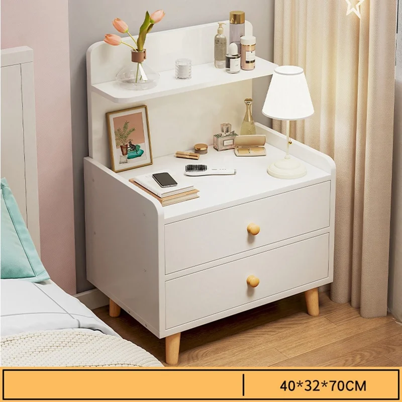 C22 Dual Drawer Bedside Table Wide Storage Cabinet Multipurpose Nightstand, 40 x 32 x 70cm - Warm White