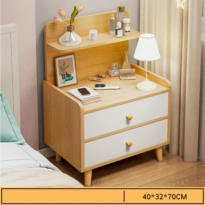 C22 Dual Drawer Bedside Table Wide Storage Cabinet Multipurpose Nightstand, 40 x 32 x 70cm - Light Oak+White