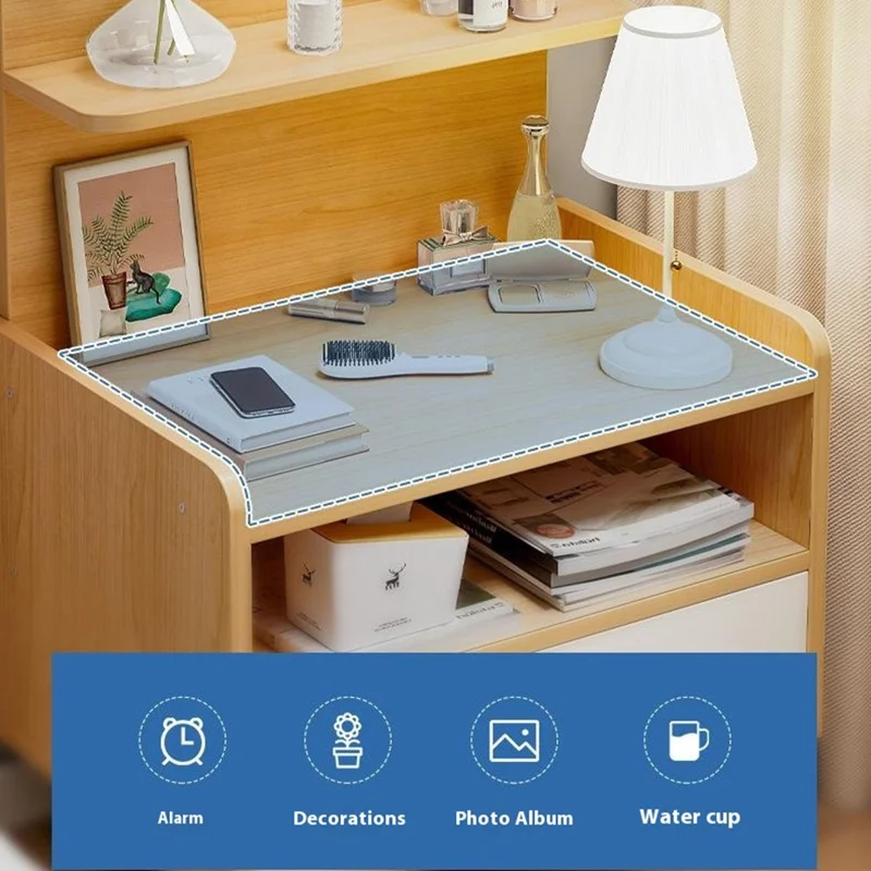 C22 Dual Drawer Bedside Table Wide Storage Cabinet Multipurpose Nightstand, 40 x 32 x 70cm - Light Oak+White