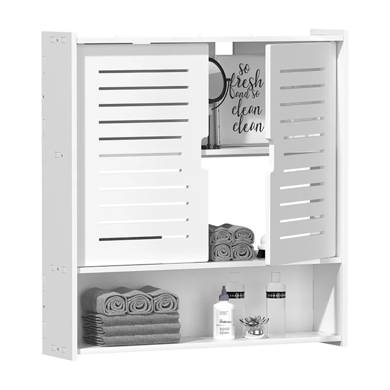 Wood-Plastic Board Bathroom Storage Organizer No Drill Cosmetic Toiletry Wall Mounted Cabinet
