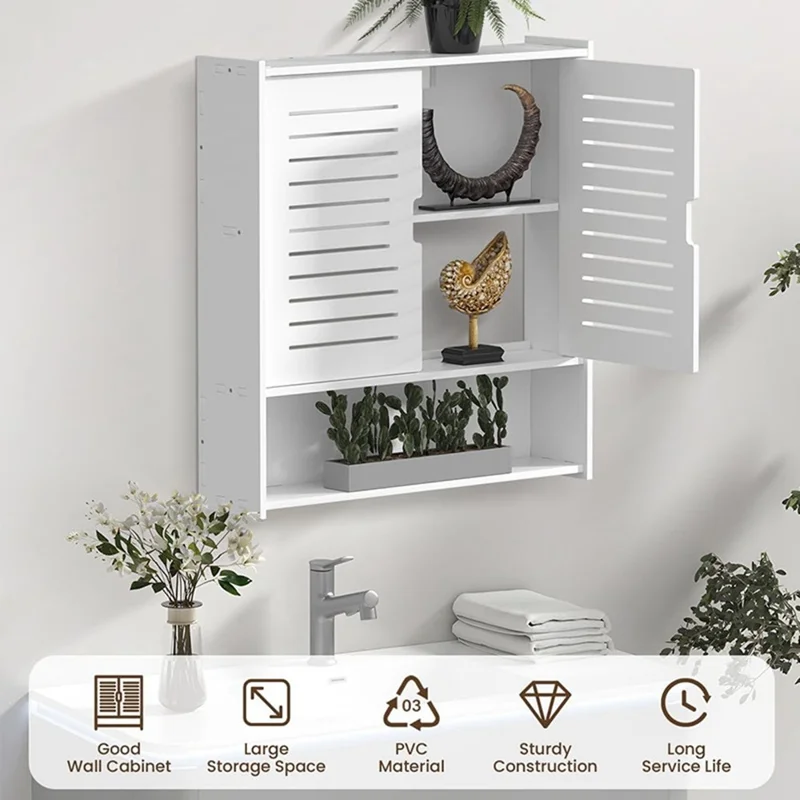 Wood-Plastic Board Bathroom Storage Organizer No Drill Cosmetic Toiletry Wall Mounted Cabinet