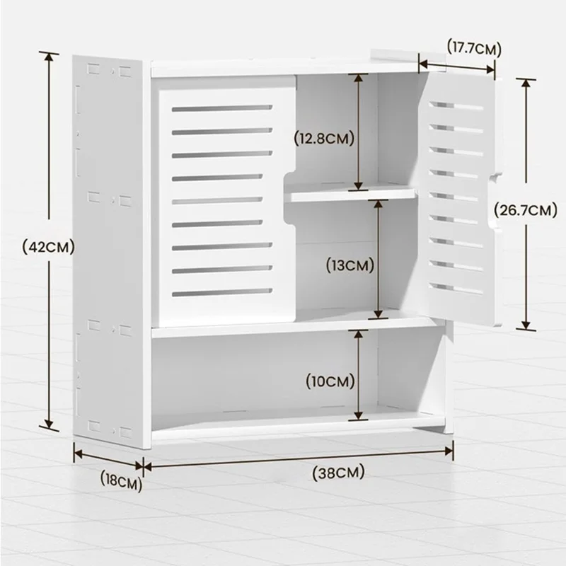 Wood-Plastic Board Bathroom Storage Organizer No Drill Cosmetic Toiletry Wall Mounted Cabinet