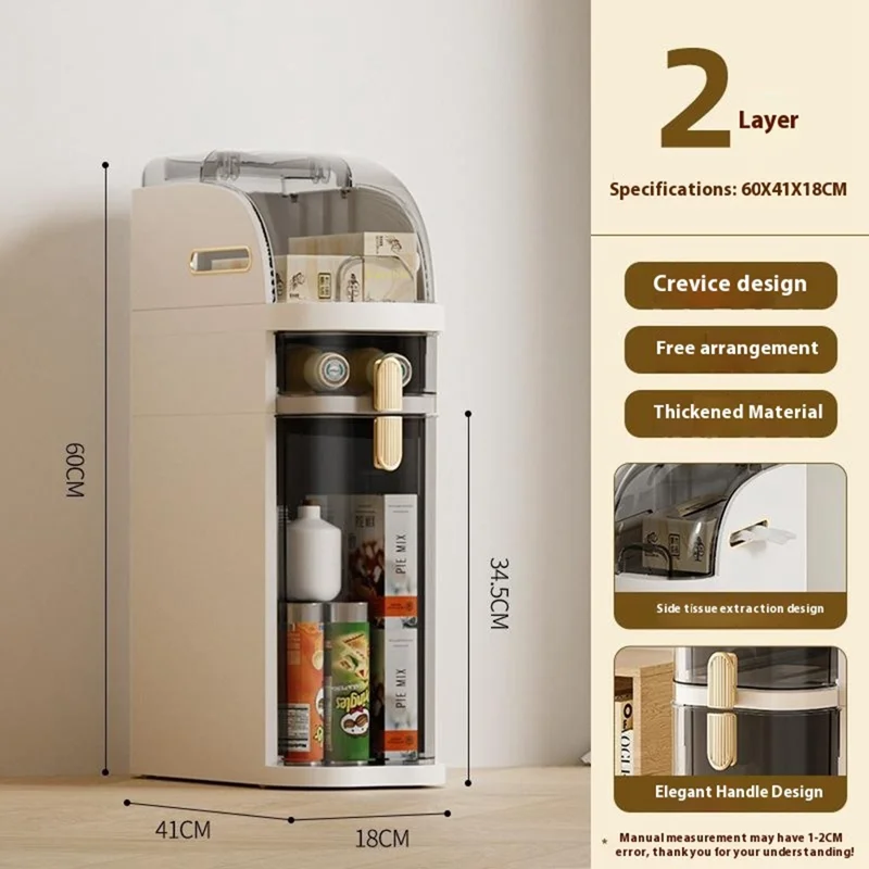 2-Tier Slim Storage Organizer Transparent Dust Proof Container Box for Kitchen / Bathroom / Bedroom