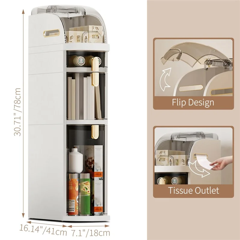 3-Tier Slim Storage Organizer Transparent Dust Proof Container Box for Kitchen / Bathroom / Bedroom