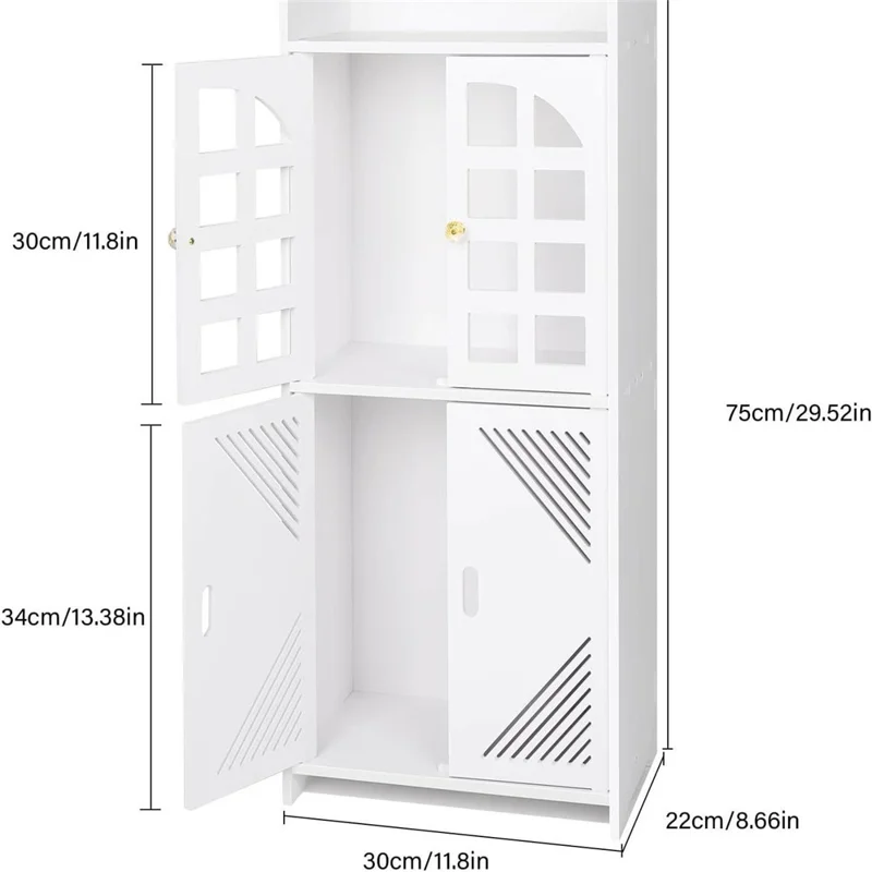 Armoire de rangement pour le sol de la salle de bain, à double porte, grande capacité, multifonctionnelle, organisateur à rayures diagonales