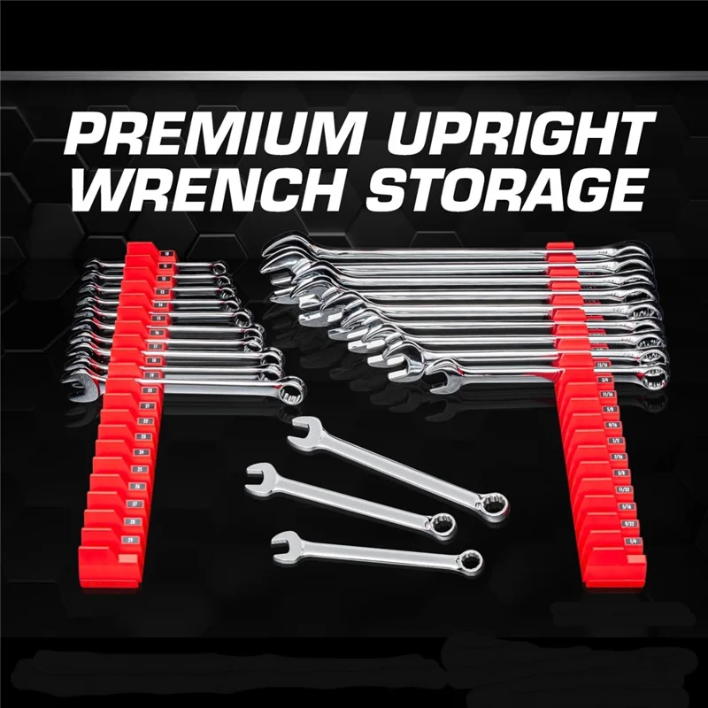 Wrench Organizer 20 Slots Tool Spanner Storage Holder for Garage / Workshop Space Saving Heavy Duty - Red