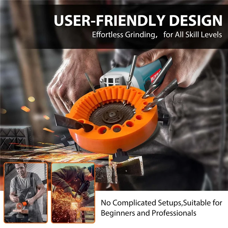 Multi-Size Drill Bit Sharpener Grinding Tool Auxiliary Drill Grinder Thickened Angle Grinder Drill Bit Sharpener - Orange