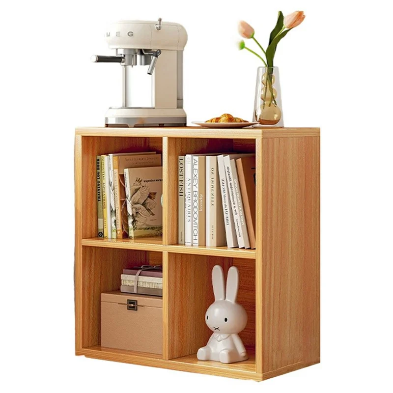 D23 خزانة تخزين بـ 4 أقسام 60 × 20 × 60 سم رف عرض للصالة رف كتب خشبي - لون خشب