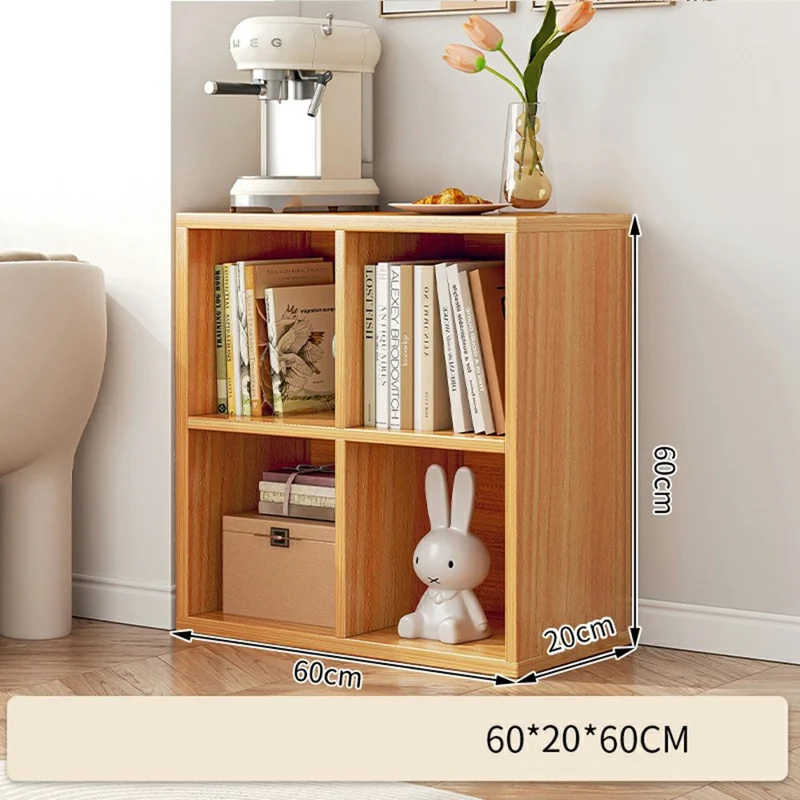 D23 خزانة تخزين بـ 4 أقسام 60 × 20 × 60 سم رف عرض للصالة رف كتب خشبي - لون خشب