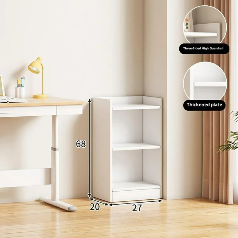 Узкий книжный шкаф-кабинет для хранения на 2 яруса, 27 см, для гостиной, белый