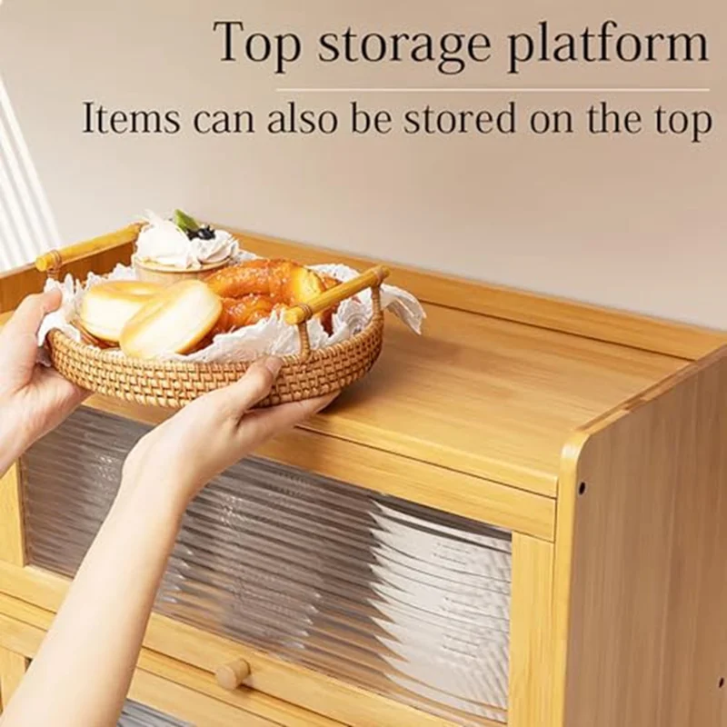 606TMZWG-01 Kitchen Countertop Spice Rack Organizer Multi-Tier Storage Cabinet 42cm Length Bamboo Acrylic Door - Burlywood