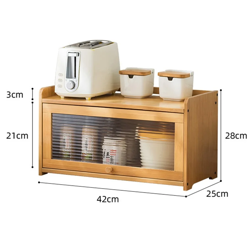 606TMZWG-01 Kitchen Countertop Spice Rack Organizer Multi-Tier Storage Cabinet 42cm Length Bamboo Acrylic Door - Burlywood