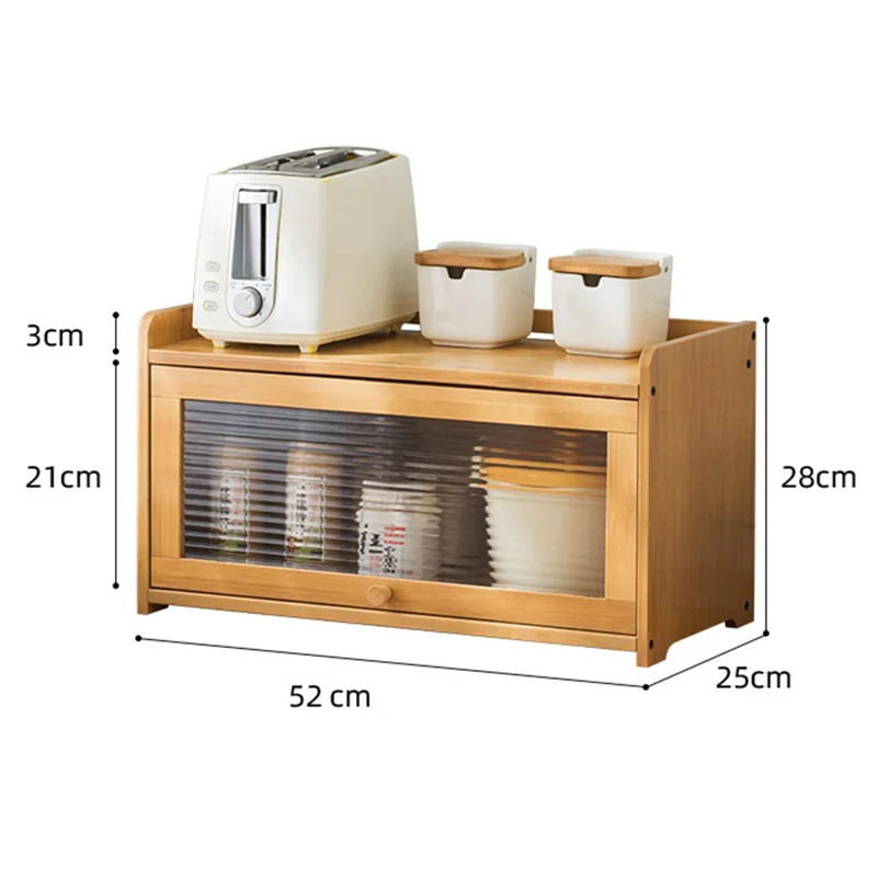 Einstöckiges 52 cm langes Küchen-Gewürzregal aus Bambus mit Aufbewahrungsschrank und transparenter Tür - Bambus-Farbe