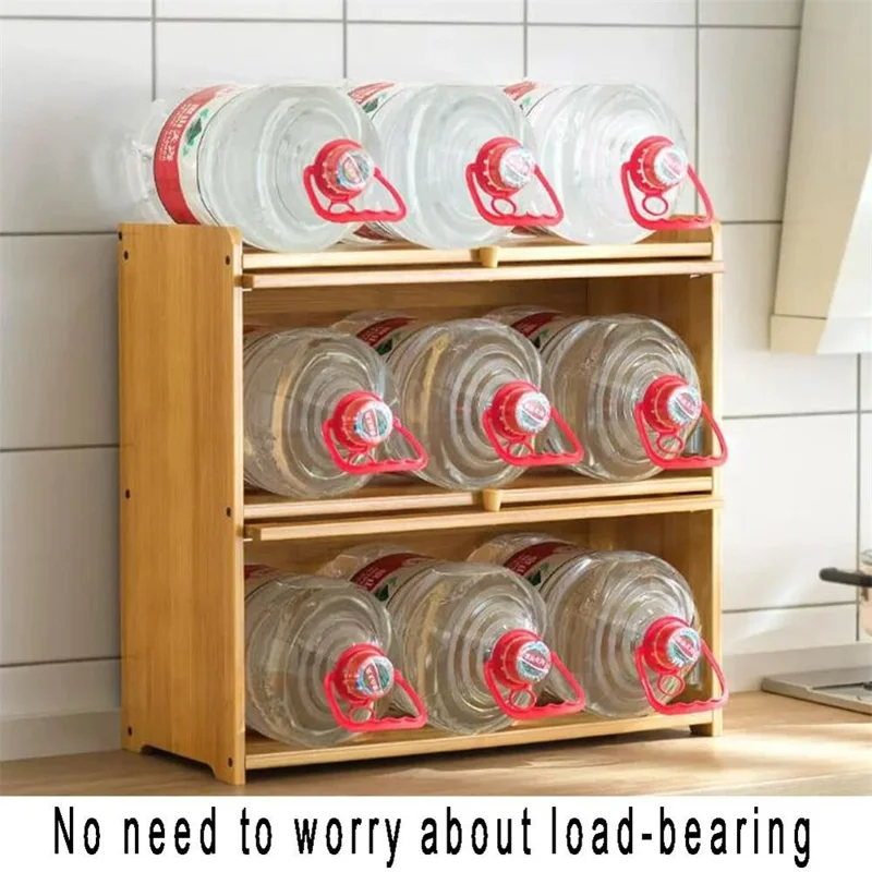 606TMZWG-03 2 Tiers 42cm Length Kitchen Countertop Storage Cabinet Multi-functional Spice Rack with Transparent Door - Bamboo Color