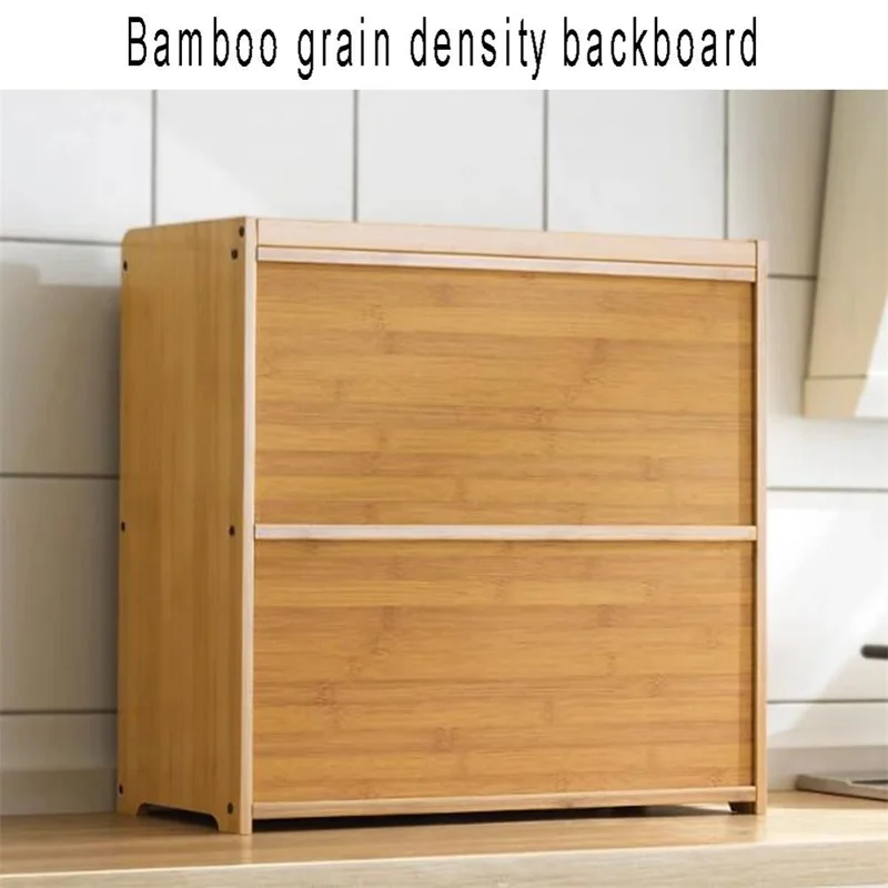 606TMZWG-04 2 Tiers 52cm Length Kitchen Countertop Storage Cabinet Multi-functional Spice Rack with Transparent Door - Bamboo Color - Bamboo Color