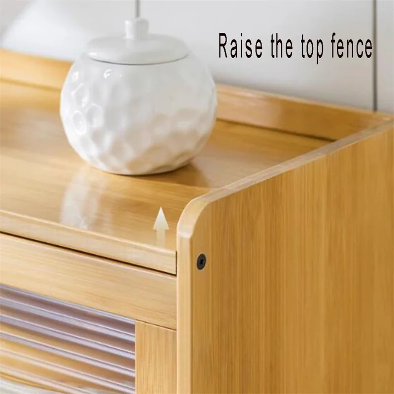 606TMZWG-04 2 Tiers 52cm Length Kitchen Countertop Storage Cabinet Multi-functional Spice Rack with Transparent Door - Bamboo Color - Bamboo Color