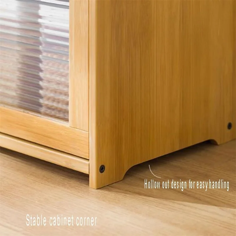 606TMZWG-04 2 Tiers 52cm Length Kitchen Countertop Storage Cabinet Multi-functional Spice Rack with Transparent Door - Bamboo Color - Bamboo Color