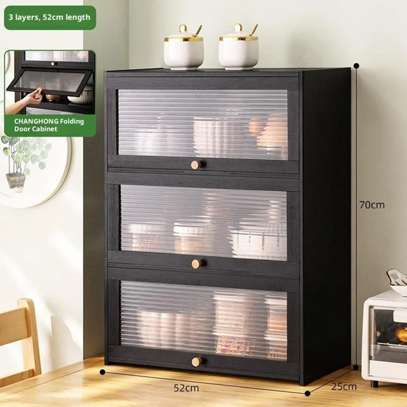 607TMZWG-12 3 Tiers 52cm Length Kitchen Countertop Storage Cabinet Multi-functional Spice Rack with Transparent Door - Black