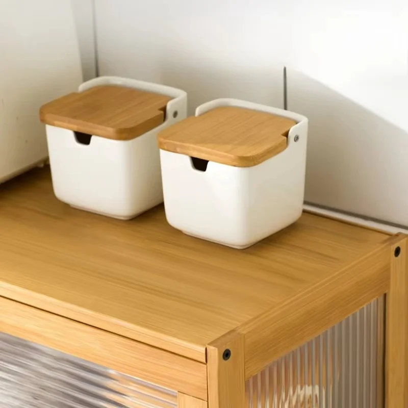 607TMZWG-12 3 Tiers 52cm Length Kitchen Countertop Storage Cabinet Multi-functional Spice Rack with Transparent Door - Black