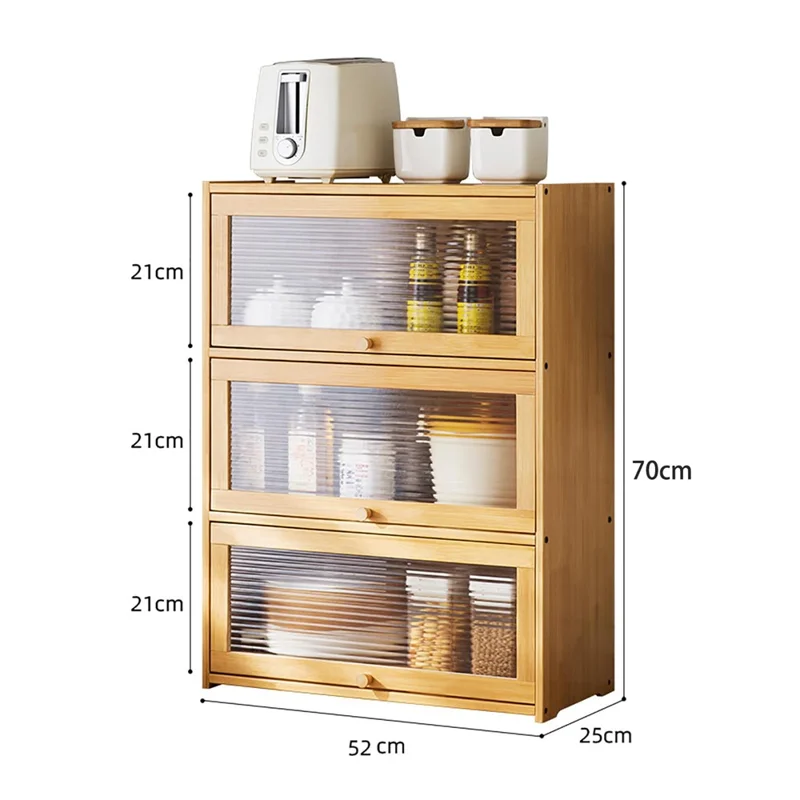 607TMZWG-12 3 Tiers 52cm Length Kitchen Countertop Storage Cabinet Multi-functional Spice Rack with Transparent Door - Black